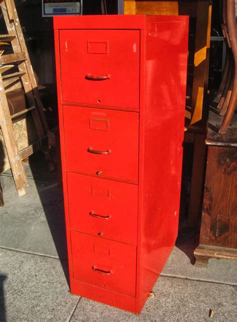 red metal file cabinet